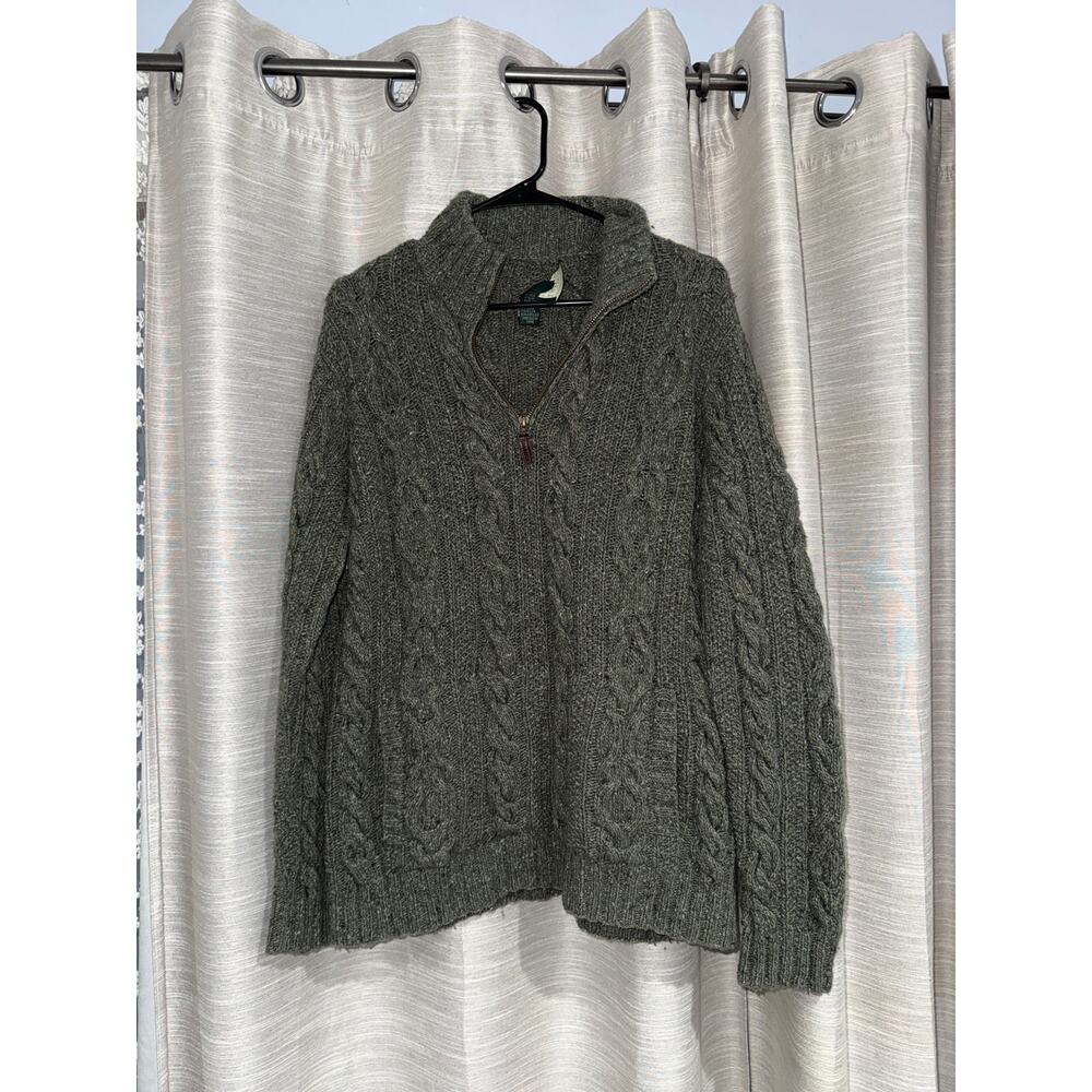 Vintage Ralph Lauren olive chunky cable wool blend quarter-zip sweater medium